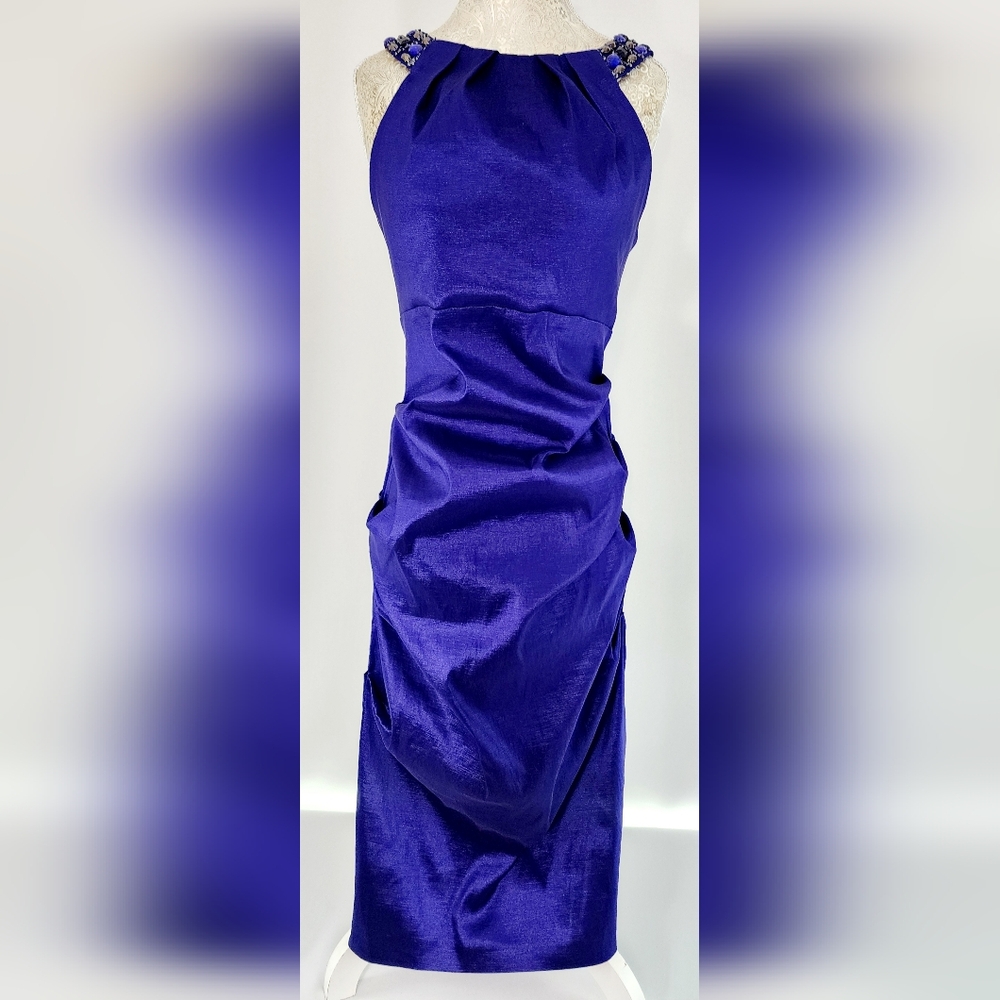 R&M Richard's shimmery halter beaded neckline cocktail holiday party dress
